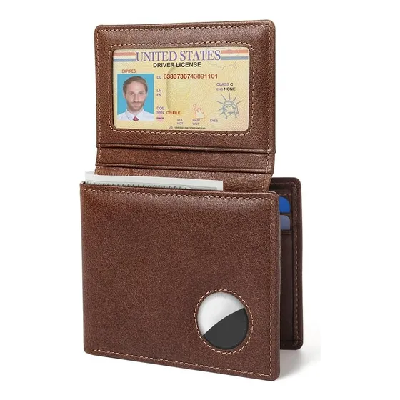 Billetera De Cuero Para Hombre Rfid Con Soporte Airtag