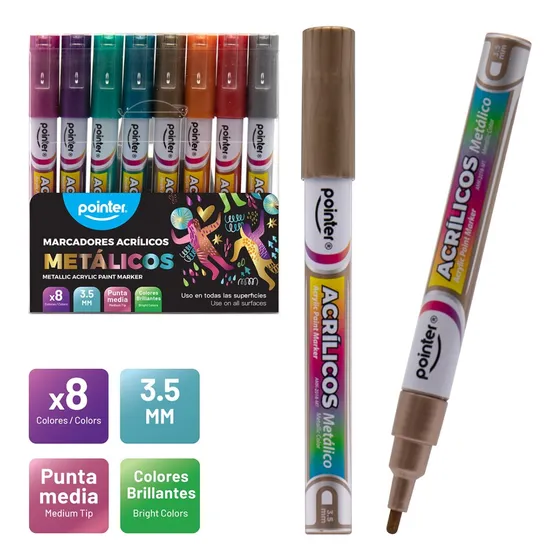 Marcadores Acrílicos Pointer Metálicos Set 8 Colores 