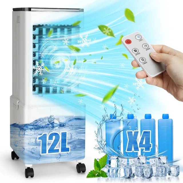 Climatizador Portatil Enfriador De Aire Ventilador Aire Acondicionado Cooler Frio 12l Color Blanco Con Control Remoto