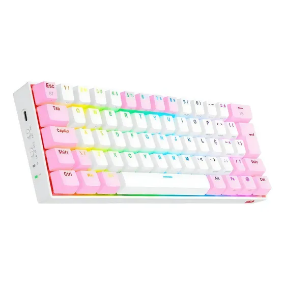 Teclado Gamer Mecânico Redragon Draconic Pro Branco/rosa Rgb