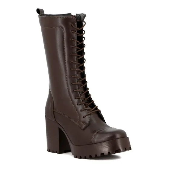 Country Bota Cuero Larga Acordonada C/taco Cuadrado 