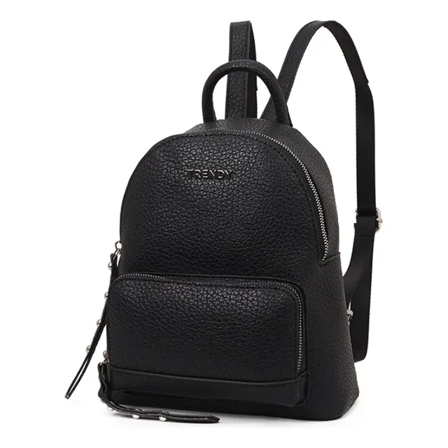 Mochila Negra Chica Cuero Pu Trendy 10 Pulgadas Color Negro Diseño De La Tela Liso