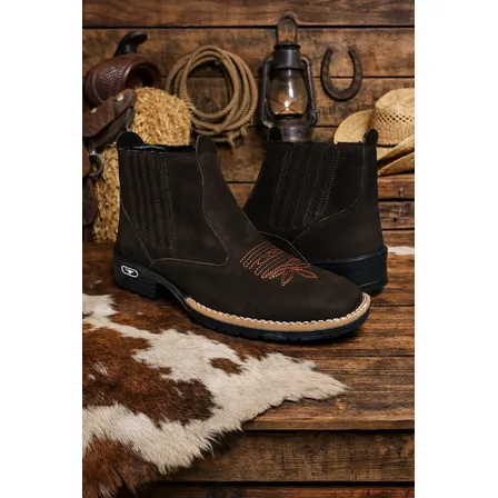 Bota Botina Texana Country Western Couro Legítimo Cano Médio