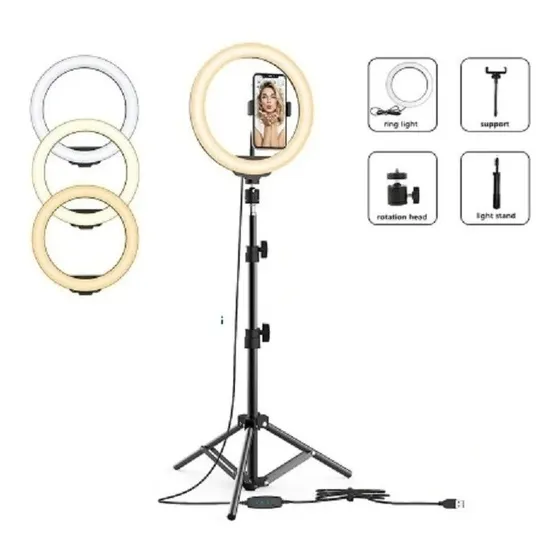 Ring Light Iluminador NO2SPY Led 10 Polegadas Com Tripé De 180 Cm Cor da estrutura Preto Cor da luz 03 Três Cores 110V/220V (BiVolt)