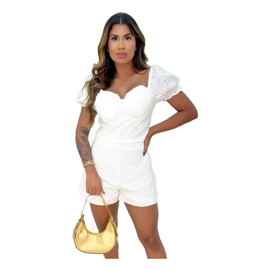 Conjunto Feminino Short E Blusa Em Lese Renda