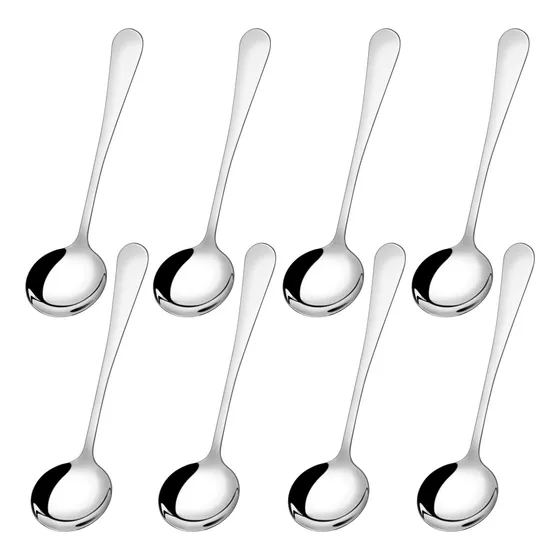 8 Cuchara Sopa Acero Inoxidable Redonda Asa Larga Mesa 7 