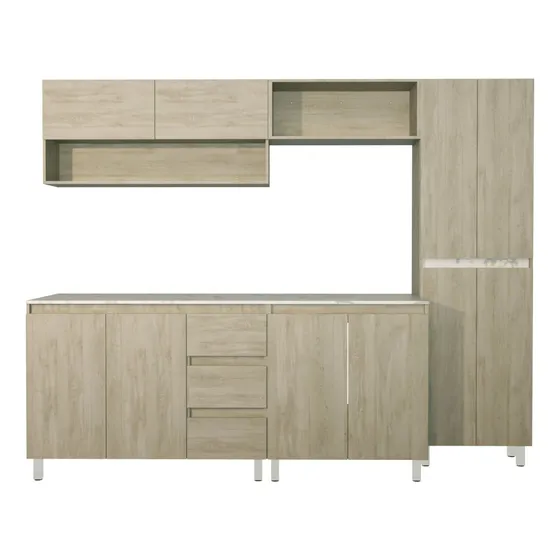 Cocina Integral Premium Decomobil Para Tarja Minimalista Color Encino Polar - Mármol Blanco