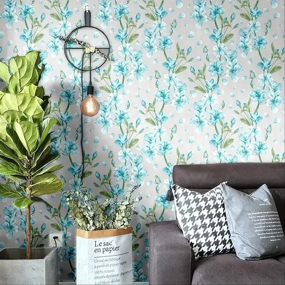 Papel Mural Con Patrón De Flores Enredaderas Blanco