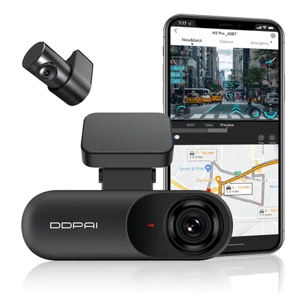 Câmera Veicular Ddpai N3 Pro Gps Frontal E Traseira 1600p+1080p Fhd Dash Cam Dupla Para Carros Com Aplicativo Wi-fi Integrado Gps Sensor G Visão Noturna Wdr Ângulo Amplo De 140°