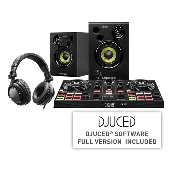 Kit De Dj Hercules Controlador Audífonos Y Cornetas Sonido 