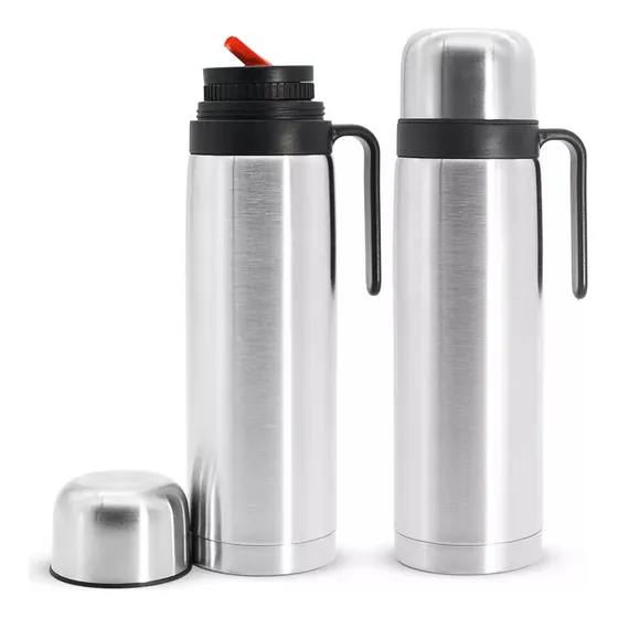 Termo 1 L Media Manija Pico Matero Acero Inox  Doble Capa Plateado