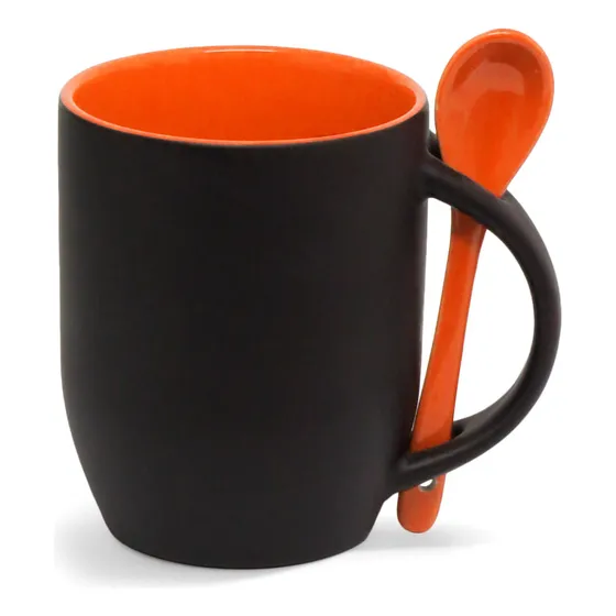 Canecas Para Sublimação De Cerâmica Com Colher Livre 325ml Cor Preto e Laranja