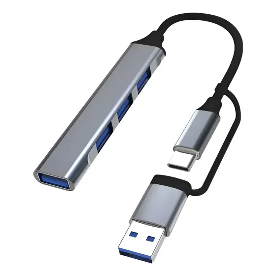 Adaptador Hub Tipo C 4 Em 1 Usb 3.0 Usb-c Entrada Dupla Usb Ou Usb C Com 4 Portas Usb