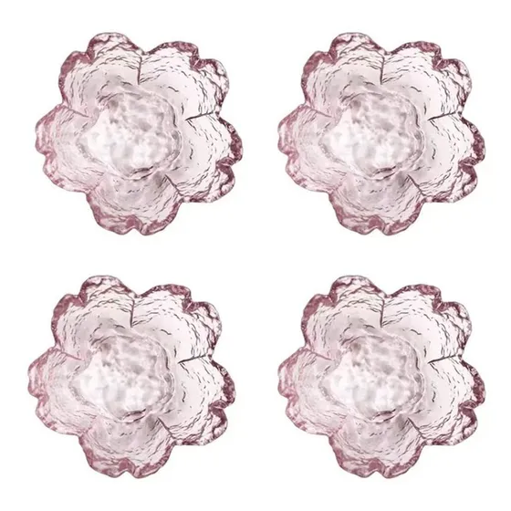 4 Plato Sakura Para Salsa Soja Condimento Vidrio Forma Rosa