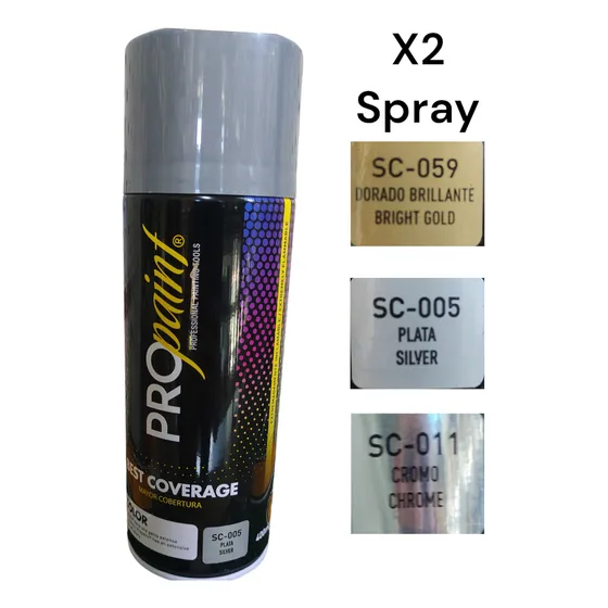 Pintura Spray Dorado, Plateado, Cromado Pro Paint 
