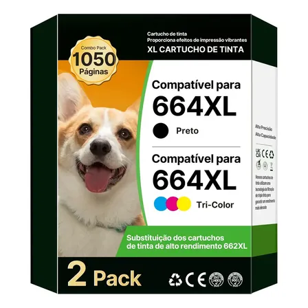 Cartucho Compatível TECKKIN para 664XL Kit: Preto e Tricolor para HP Deskjet Ink Advantage 1115/1118/2135/2136/2138/2675/2676/2677/2678 /3635/3636/3638/3700/3775/3776/3778/3785//3787/3835/3836/3838/45