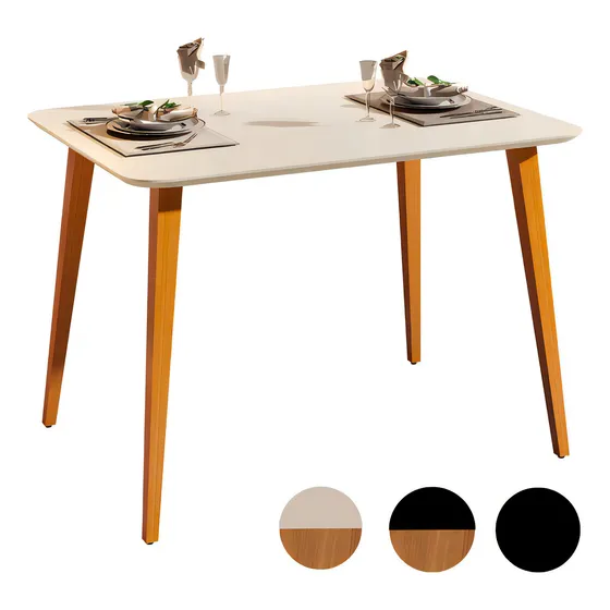 Mesa De Jantar Retangular 120x80 Pes Madeira 4 Lugares Cor Da Tampa Off White/legno