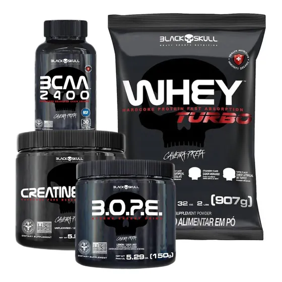 Super Combo Black Skull Whey+creatina+bope+bcaa Imperdivel