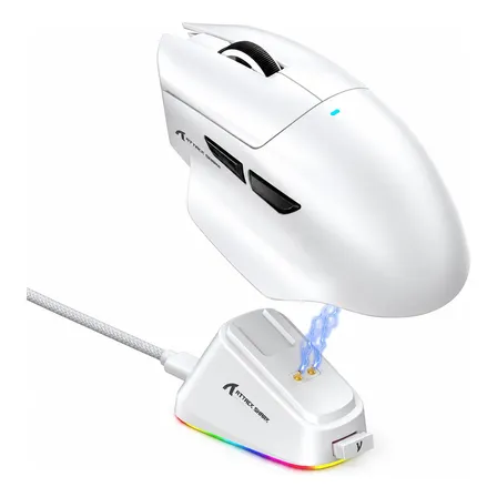 Mouse Gamer Sem Fio Attackshark V6 Paw3311 25000dpi Dock Rgb Branco