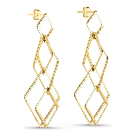 Brinco Geométrico Losangos Banhado A Ouro 18k