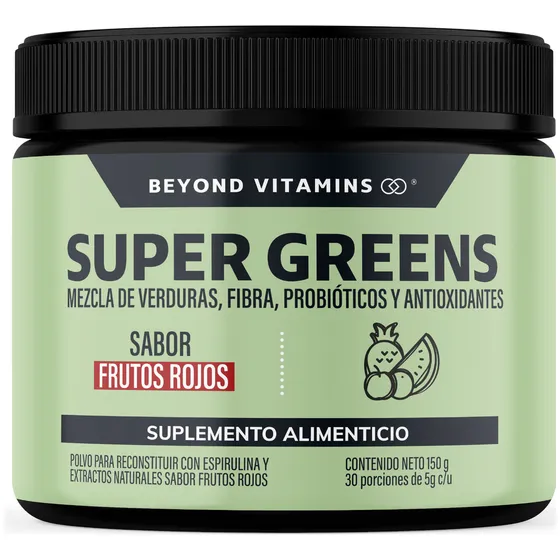 Super Greens, Jugo Verde, Matcha, Espirulina, Té Verde, Espinaca, Clorofila, Moringa, Melena de León, Enzimas Digestivas, Probióticos | Super Blend Sabor Frutos Rojos | Bloom 30 porciones