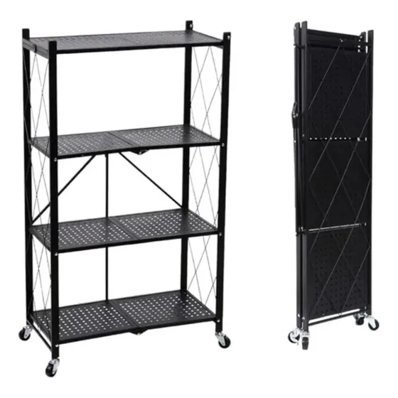 Estanterias Plegables De Metal 4 Estantes Con Ruedas Negro