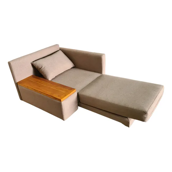 Poltrona Cama C/ Tampo Lateral De Madeira Tc Linho Ou Suede
