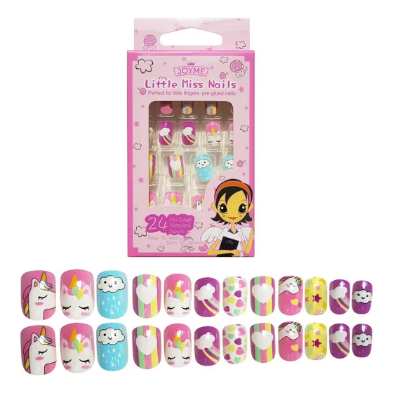 Uñas Postizas A Presión Para Niñas Fácil Aplicación Set 24 Color Multicolor Niña