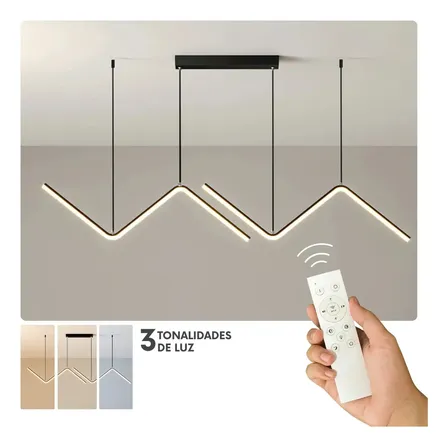 Lustre Pendente LED Preto Moderno Zig Zag Sala Jantar Com Controle