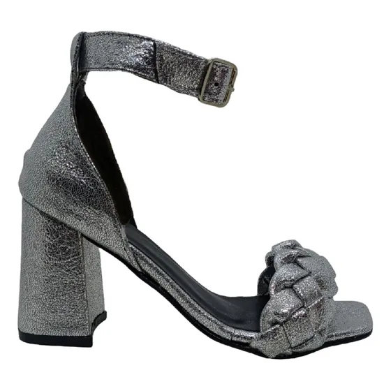 Zapatos Fiesta Taco Alto Sandalias Mujer Plata Brillante