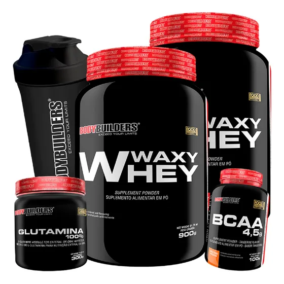 Kit 2x Whey Protein + Bcaa + Glutamina + Coqueteleira