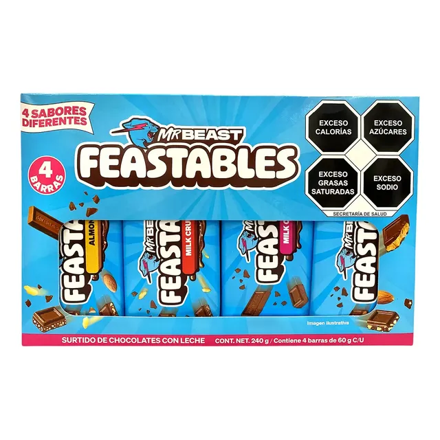Mr Beast Feastables Surtido De Chocolates Con Leche 4/60g