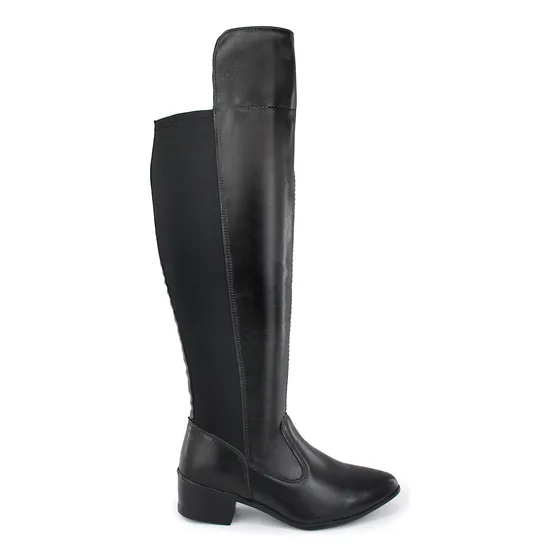 Bota Plus Size Feminina Cano Longo Com Elastico Bico Fino