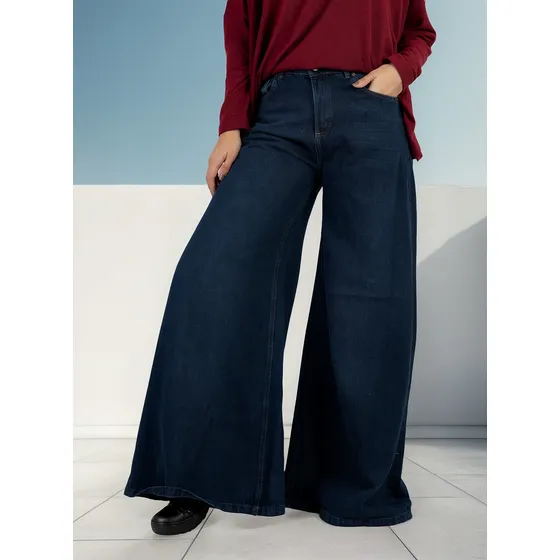 Jean Wide Leg Super Ancho Palazzo Denim Amplio Talles