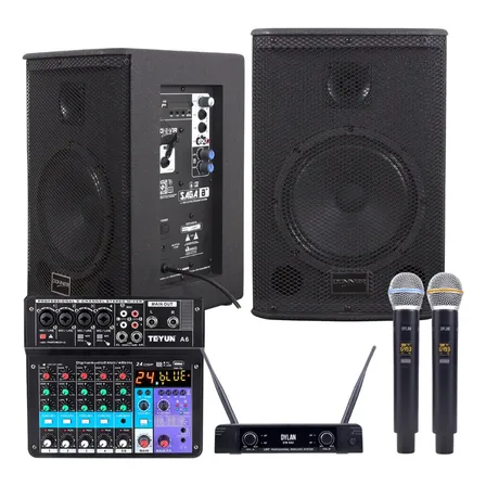 Caixa Som Saga 8'' Ativa Passiva Microfone Sem Fio Mesa 6