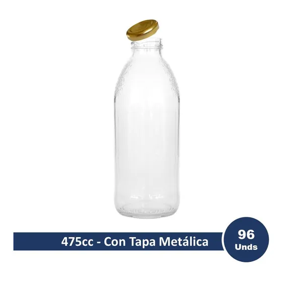 Botella De Vidrio Para Jugo  475cc Con Tapa Metálica