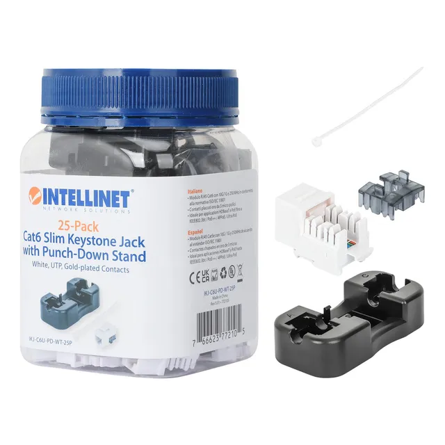 Intellinet Slim Cat6 Keystone Jack Con Soporte Perforado P