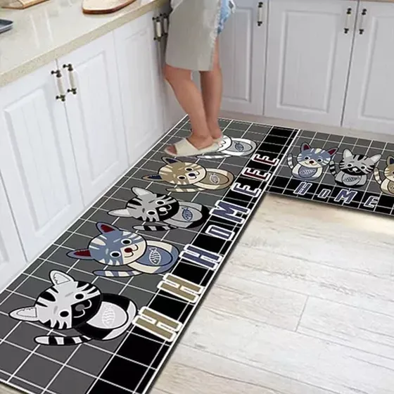 Alfombras Cocina Piso Entrada Baño Antideslizante 2 Color Diseño Gato