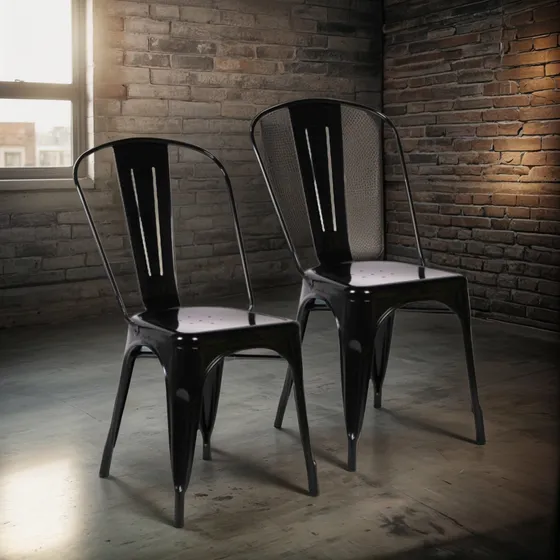 2 Sillas De Comedor Tolix Negras Metalicas Exterior Diseño