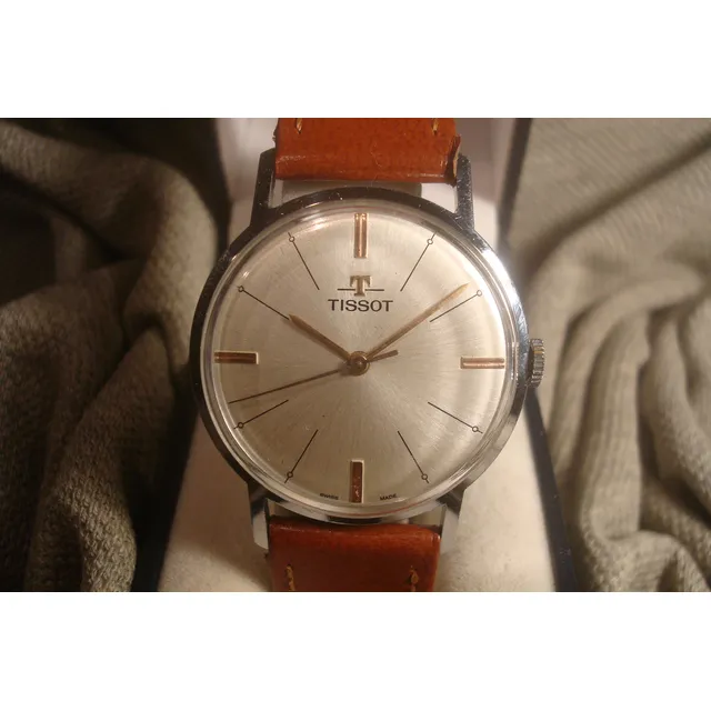 Precioso Reloj Tissot Antiguo Hombre 1960 Impecable! Joya!! Marrón Claro Cromado Plateado Soleil