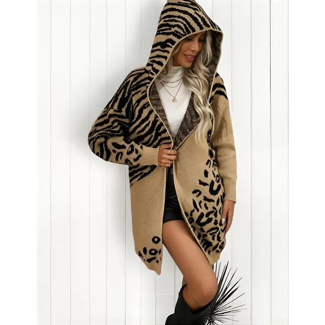 Saco Leopardo Lana Con Capucha Animal Print