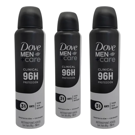 Pack X3 Antitraspirante Dove Men + Care Clinical 96h Fragancia Neutra
