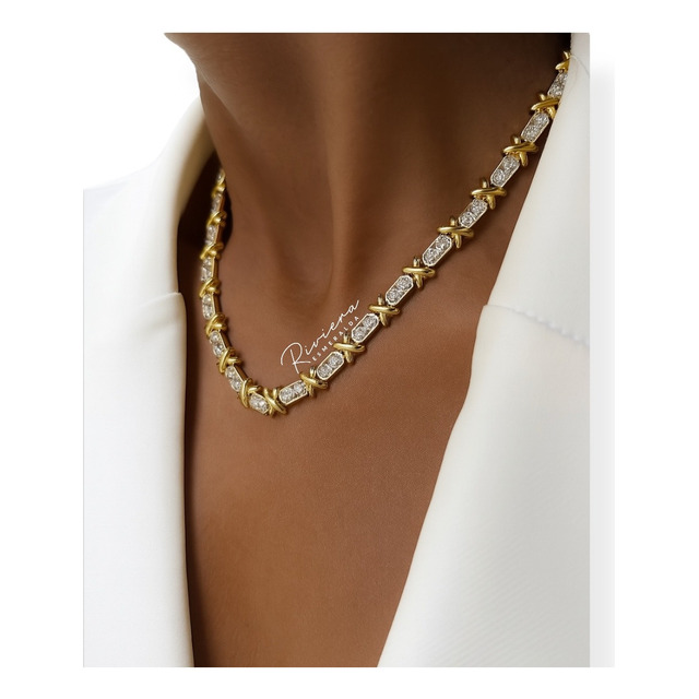 Colar Choker Bambu X Riviera Pedras Brilhante Semijoia Festa