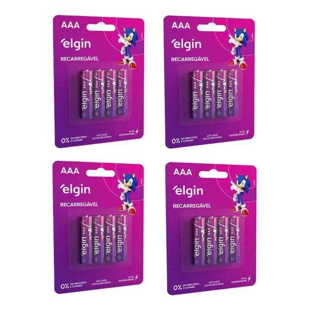 16pilhas Recarregável Elgin Palito Aaa 1000mah 4cartelas 4pç