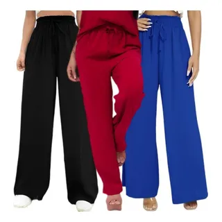 Kit 3 Calça Pantalona Feminina Com Bolso Tecido Duna Premium Kit 3 Calça Pantalona Feminina Com Bolso Tecido Duna Premium