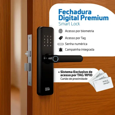 Fechadura Digital Premium Sl150 Biométrica Com Rfid Papaiz Eletrônica Alta Segurança Embutir Touch Preto
