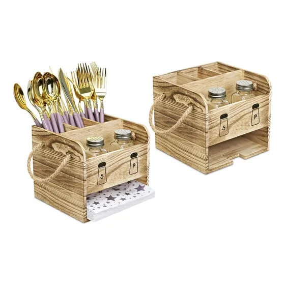 Design Ikee Design 2 Piezas Caddy De Utensilios De Madera Co