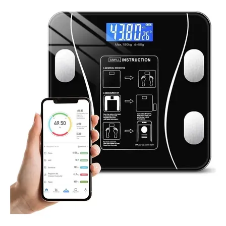 Balança Bioimpedancia Digital Smart 180kg Bluetooth Vidro Preto