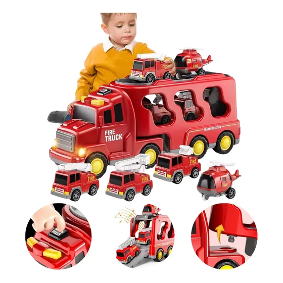 Camión Bombero Transportador De Autos Para Niños Juguete