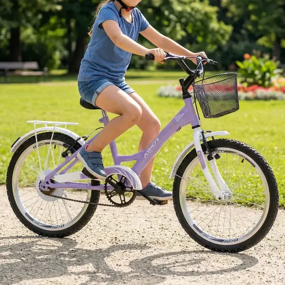 Bicicleta Aro 20 Bliss 6 7 8 9 Anos Sem Marcha C/ Cestão Cor Lilás